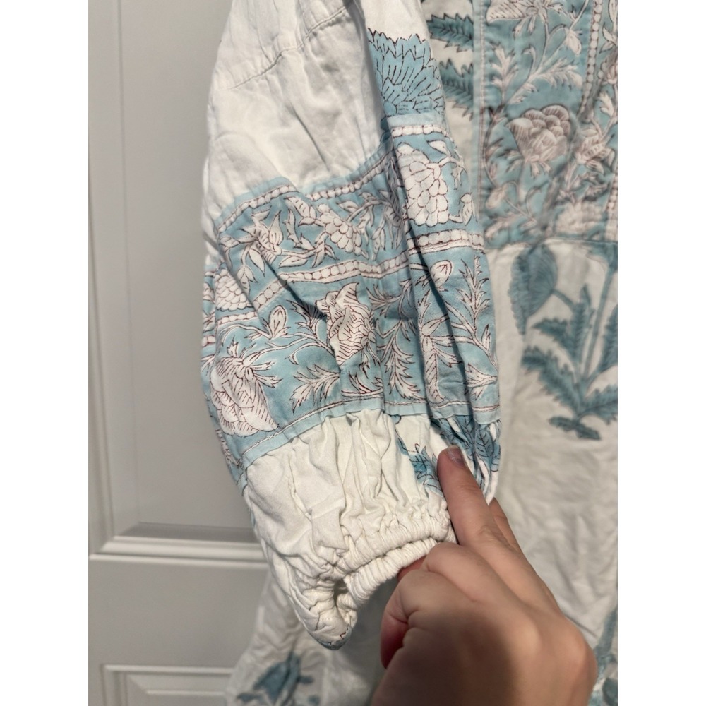 Sue Sartor Women's Blue Floral Flounce Dress Long sleeves XS Boho Artsy NO BELT - Picture 6 of 16